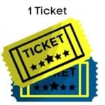 1 Ticket written on a white background. There are 2 clip art tickets in the middle of the frame