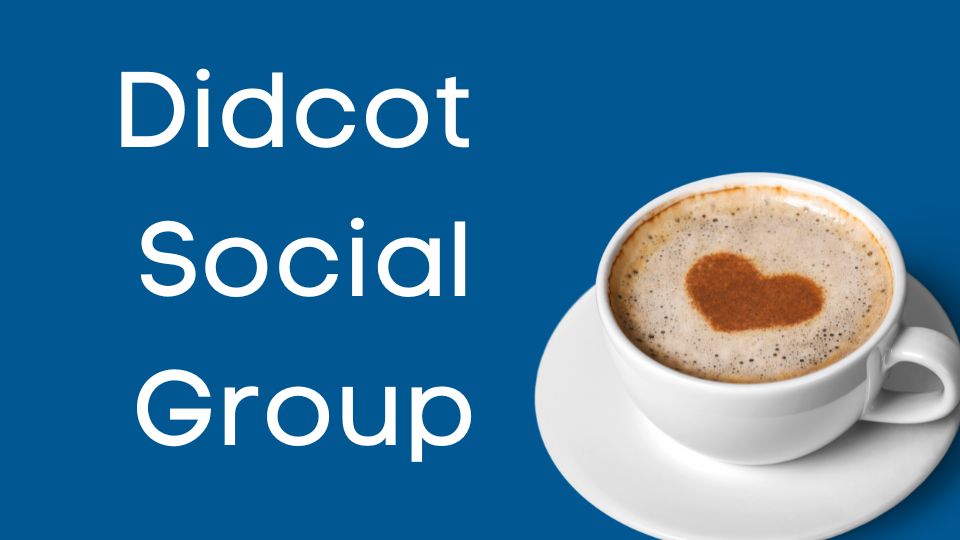 Didcot Social Group written on a blue background with a cup of coffee in the bottom right corner