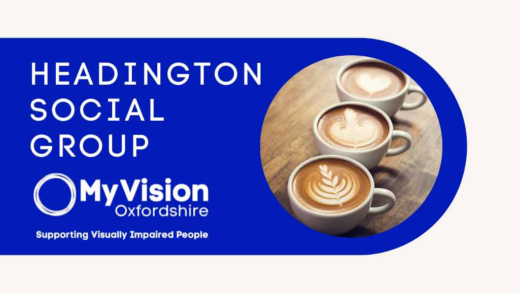 Text that reads 'Headington Social Group' with a photo of three lattes beside it