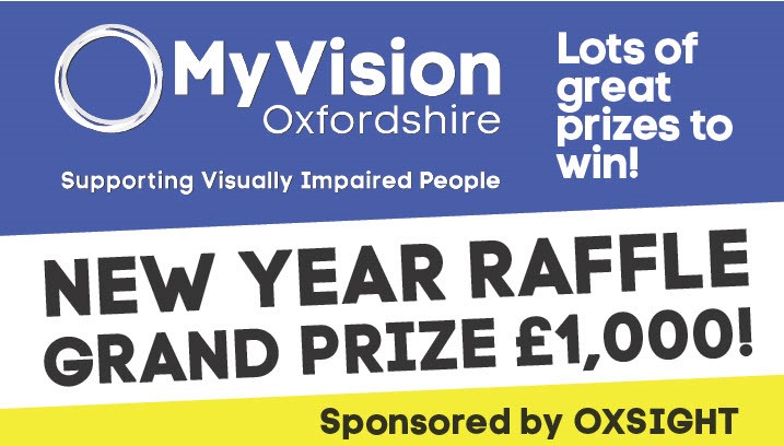 'New Year Raffle Grand Prize £1,000' with the MyVision logo above as well as text reading 'lot's of great prizes to win'