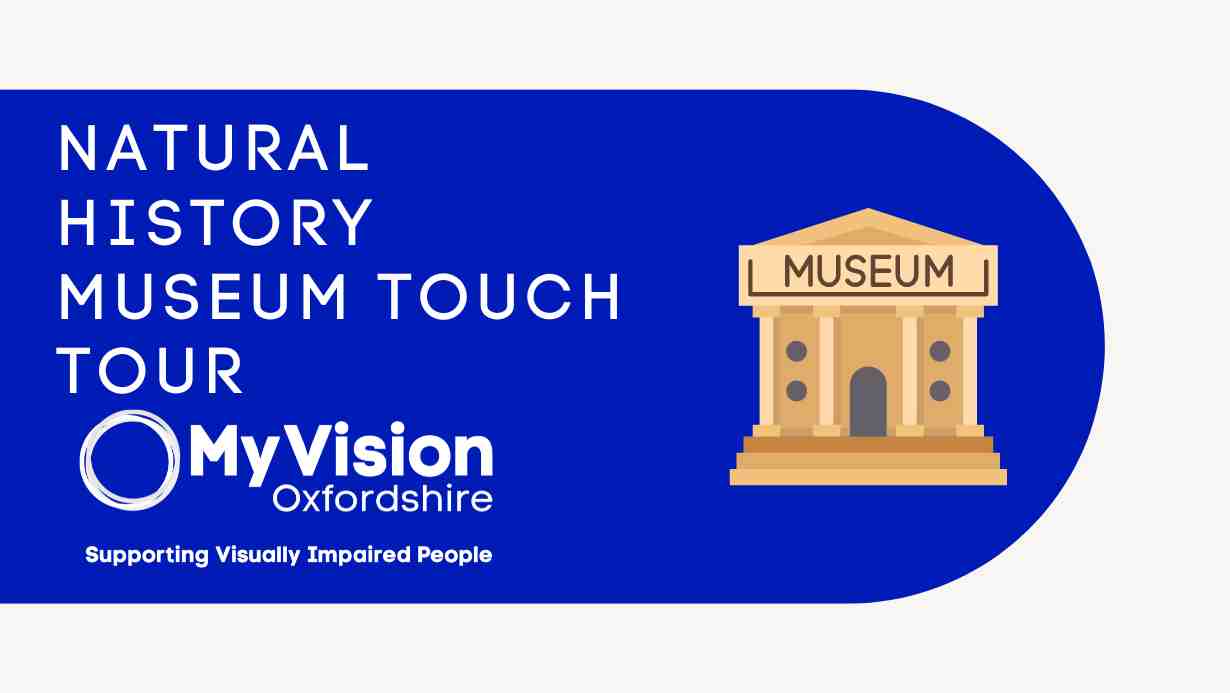 'Natural History Museum Touch Tour' with a clipart of a museum beside the text