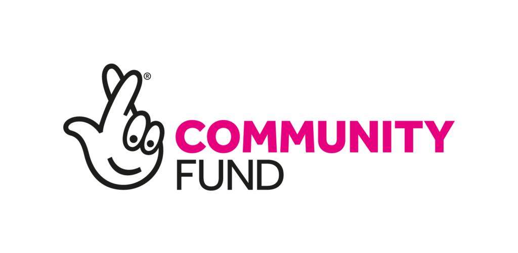 The National Lottery Community Fund logo which features a clipart hand crossing its fingers and text that reads 'Community Fund'
