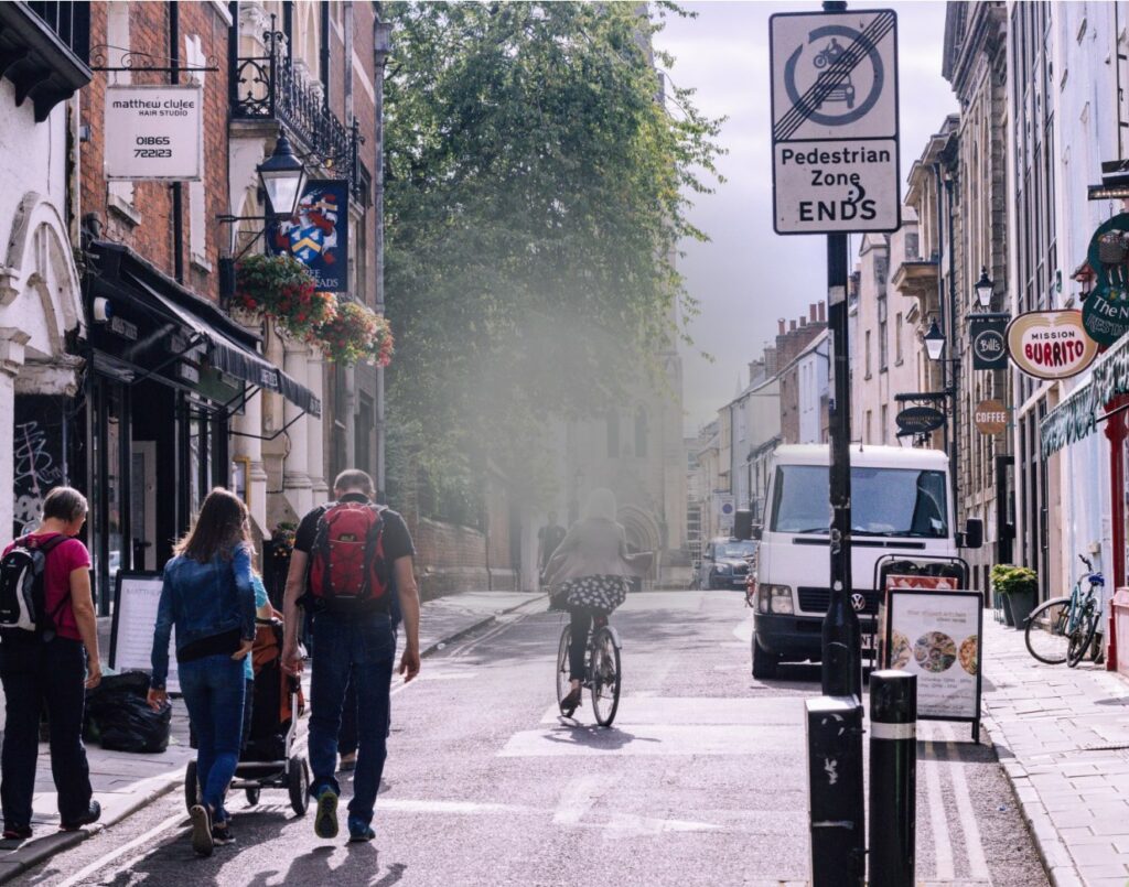 Stree scene with mild central vision loss