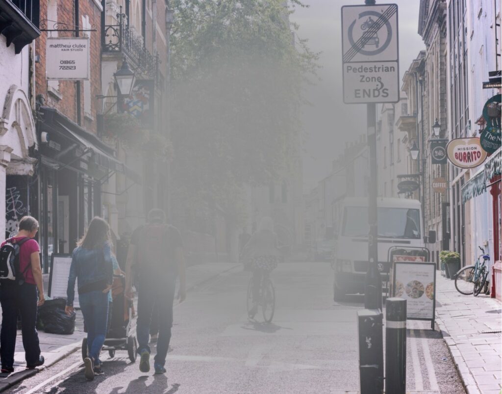 Street scene with severe central vision loss