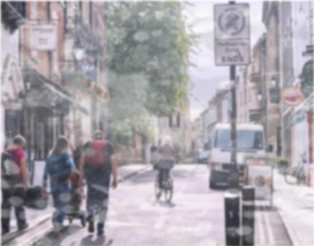 A blurred street scene