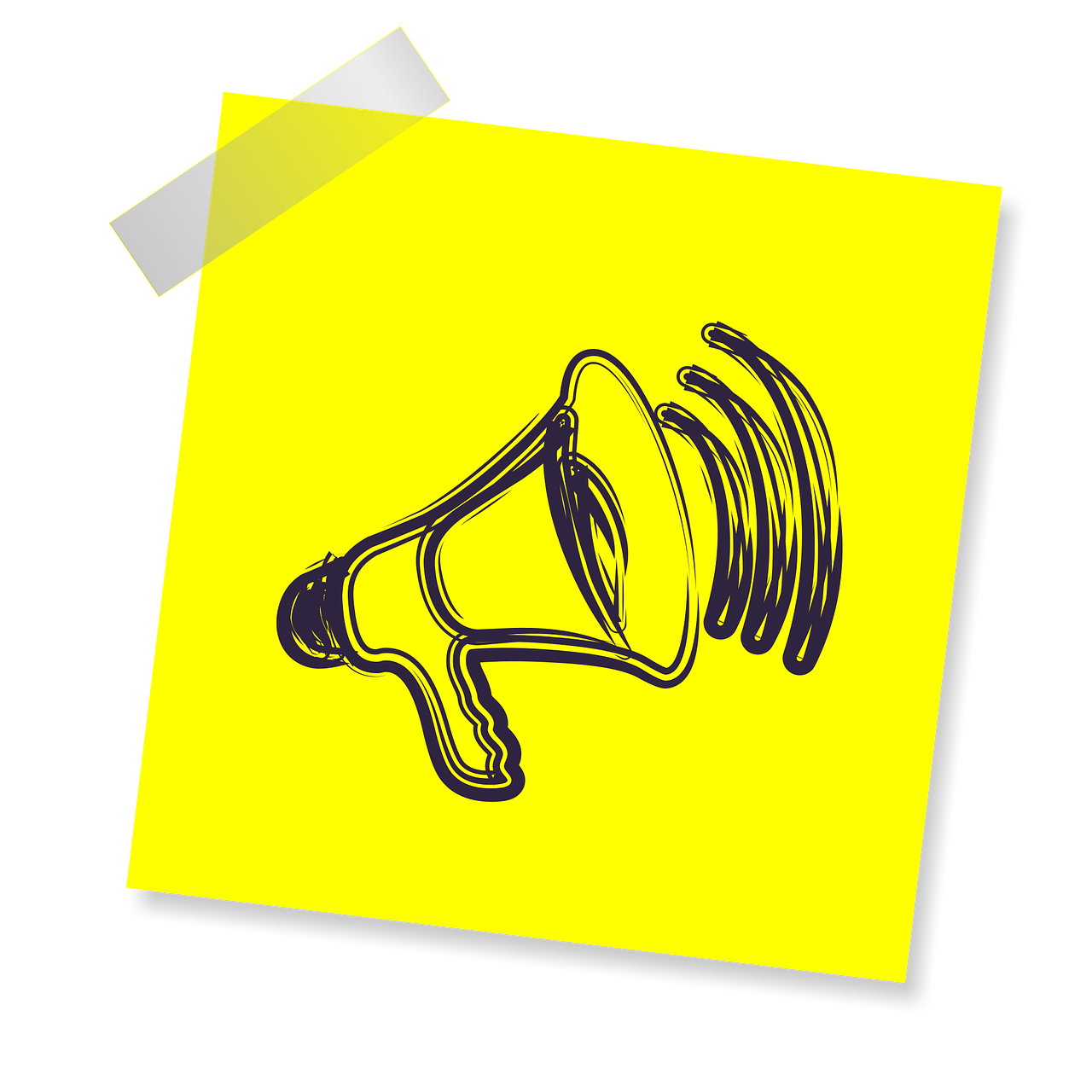 A drawing of a megaphone on a post it note