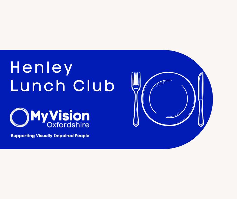 Poster that says, 'Henley Lunch Club.' On the side is an image of a plate with a knife and fork beside it. Below is the MyVision logo.
