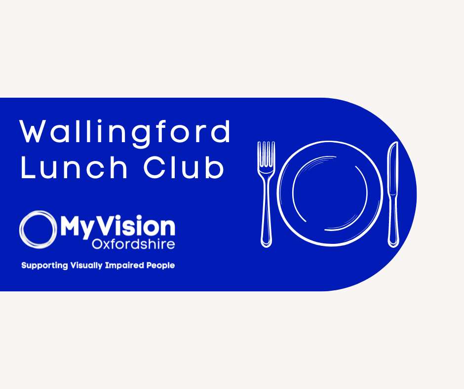 Poster that says, 'Wallingford Lunch Club.' On the side is an image of a plate with a knife and fork beside it. Below is the MyVision logo.