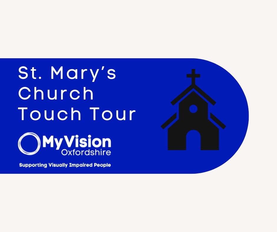 Poster that says, 'St. Mary's Church Touch Tour.' with a graphic of a church on the right and the MyVision logo below.