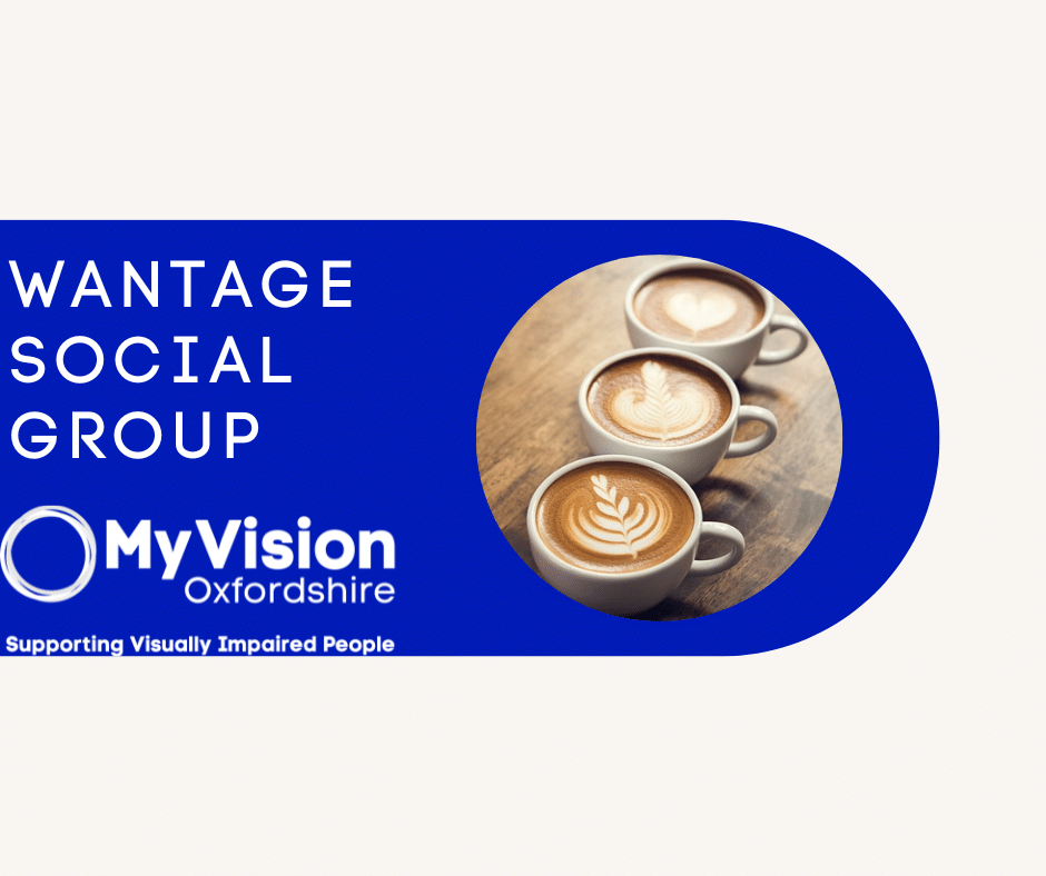 Text that reads 'Wantage Social Group' with a photo of three lattes beside it